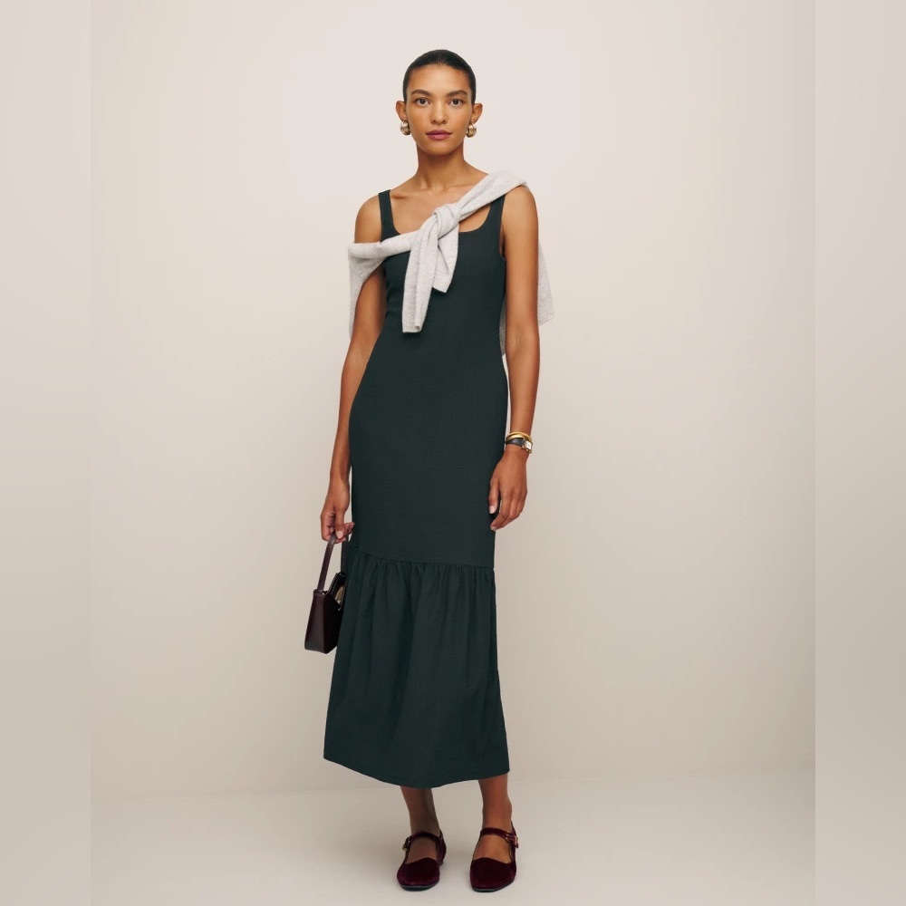 Reformation black long dress sleeveless Medium